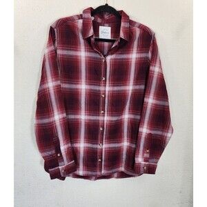 Jachs Girlfriend Shirt Medium Red Plaid Flannel Super Soft Rayon Pockets Button